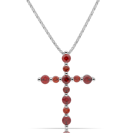 Kreuz Kette Zirkonia Stein Rot 925er Silber