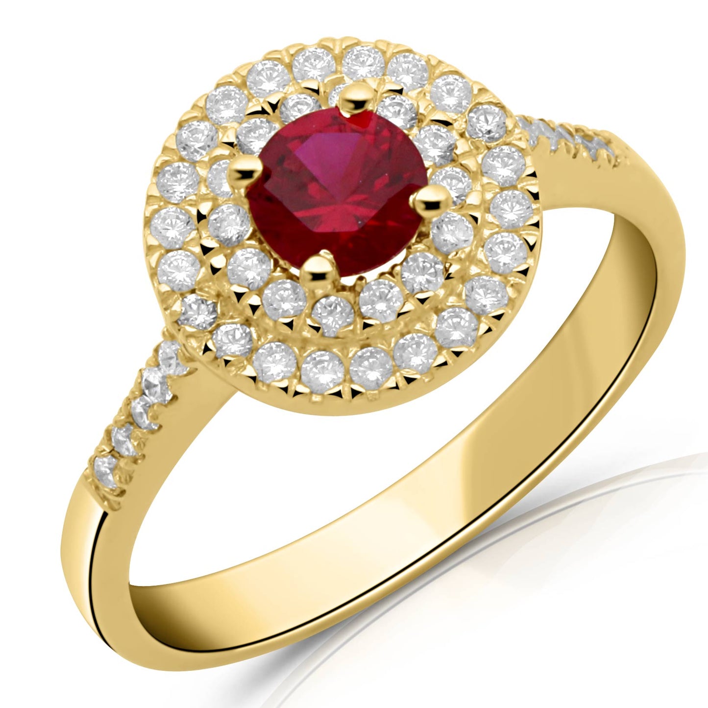 Solitär Ring mit Zirkonia Stein Rot 585er Gold