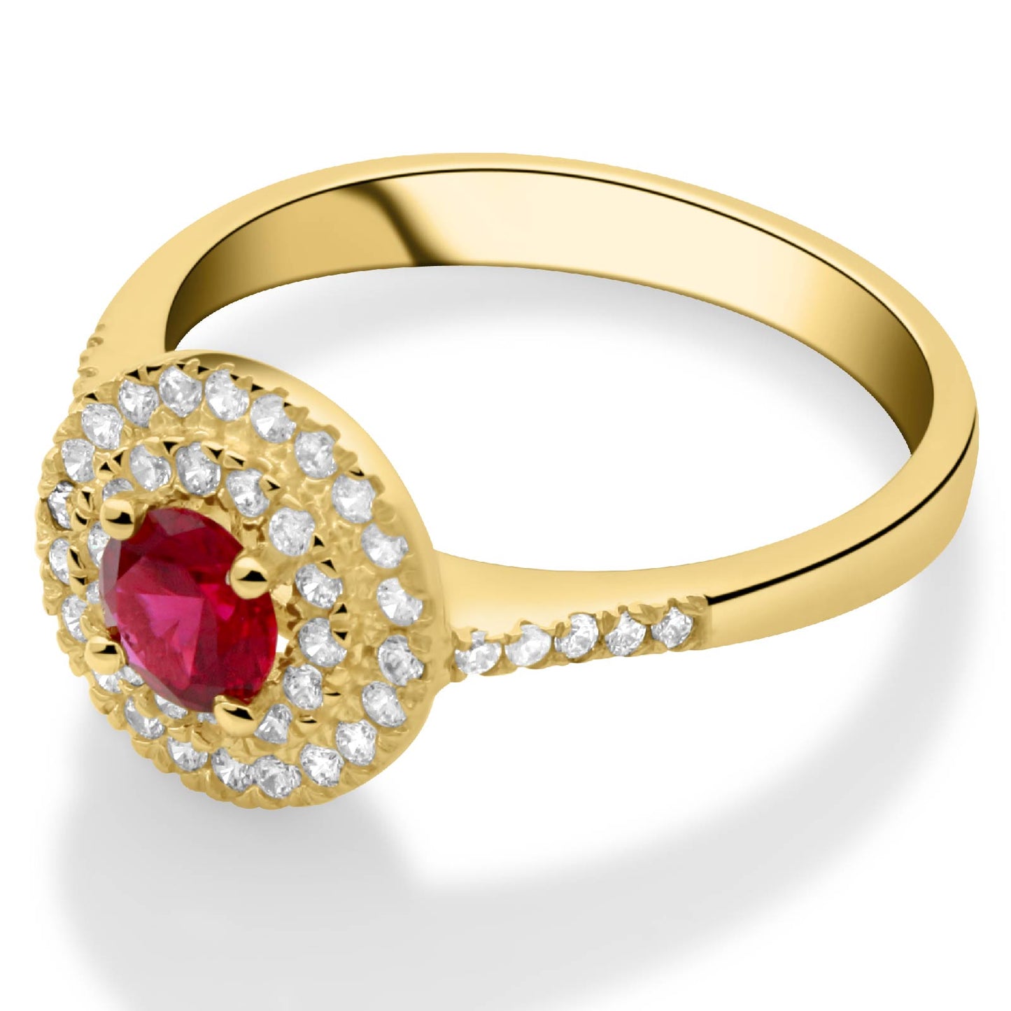 Solitär Ring mit Zirkonia Stein Rot 585er Gold