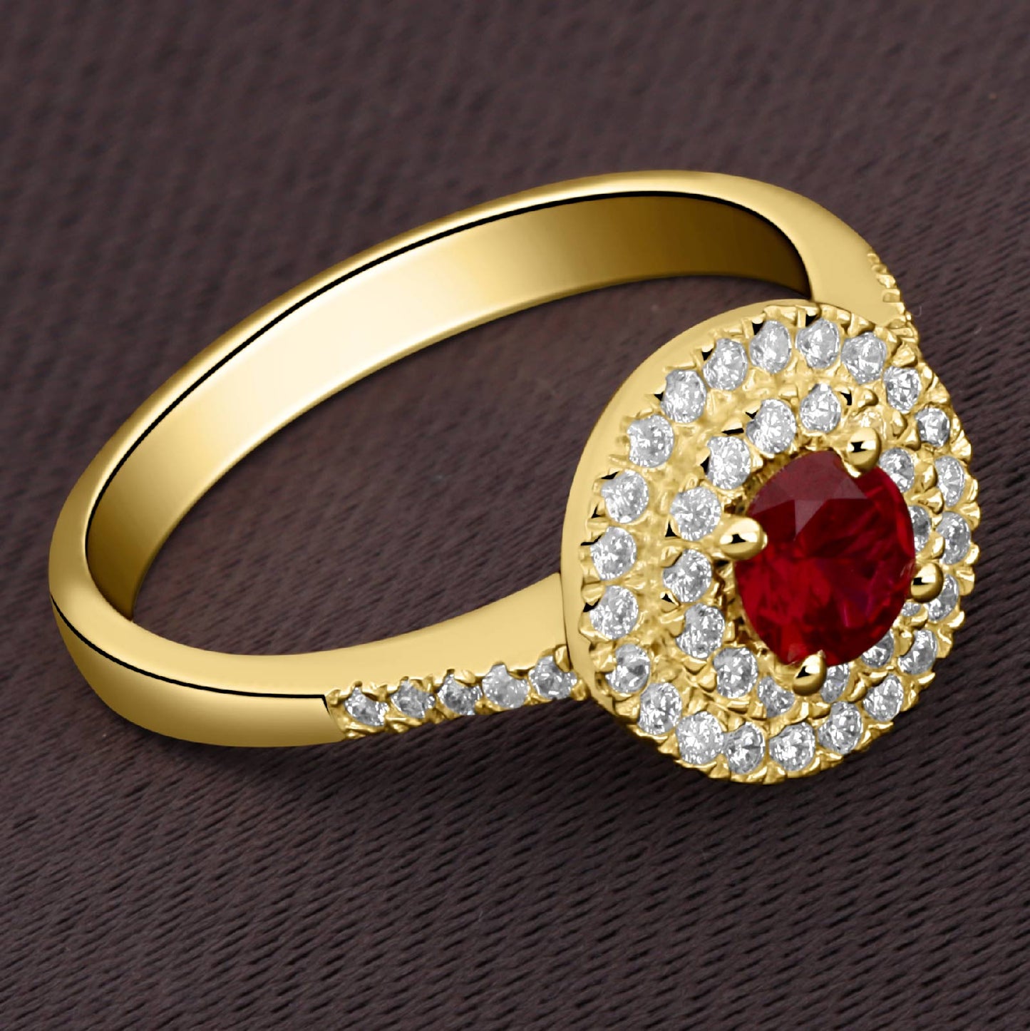 Solitär Ring mit Zirkonia Stein Rot 585er Gold