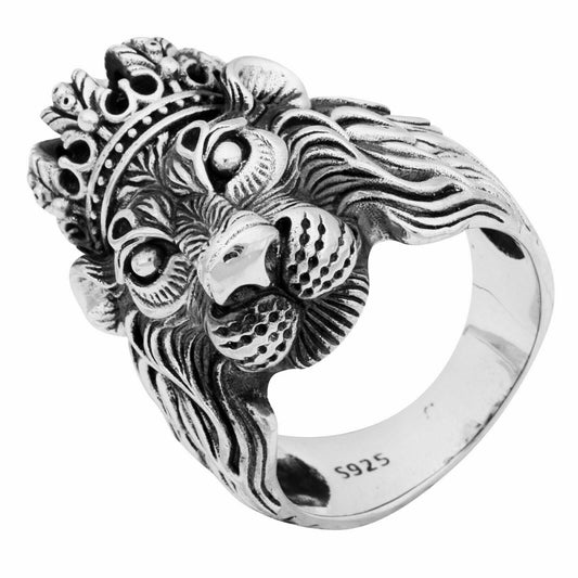 Ring Löwe mit Kronie 925 Silber Oxidiert