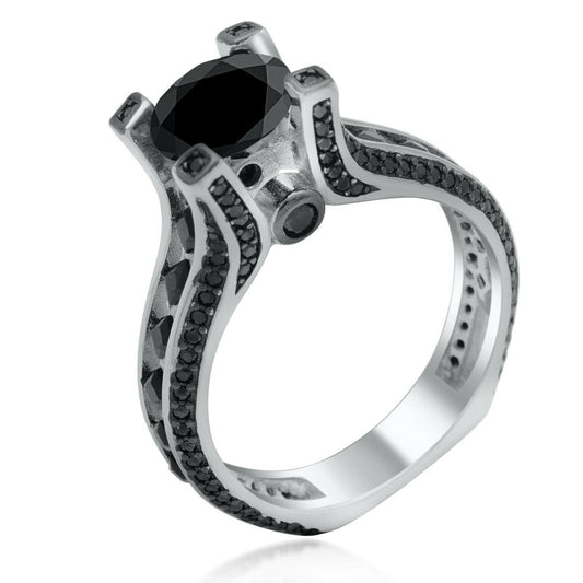 Ring Solitär Schwarze Zirkonia 925 Silber