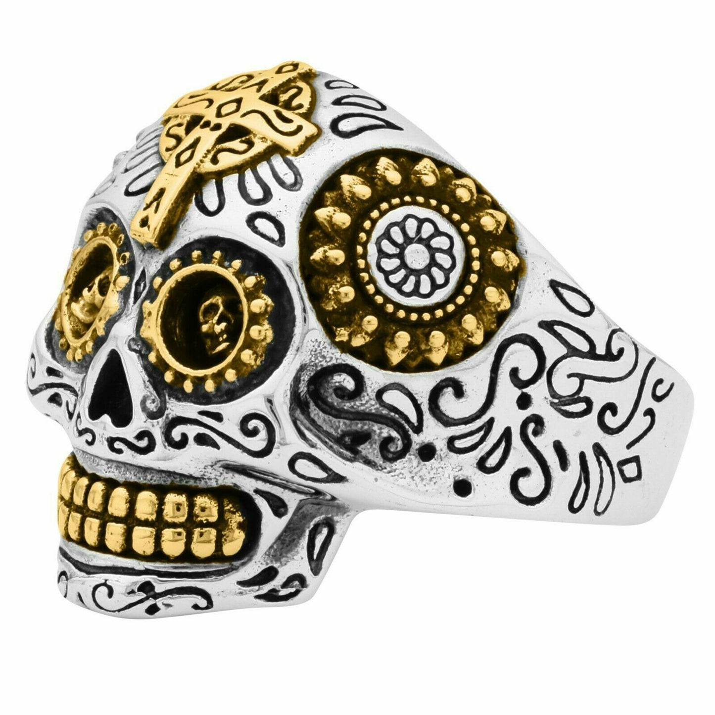 Ring Totenkopf 925 Silber Oxidiert Vergoldet