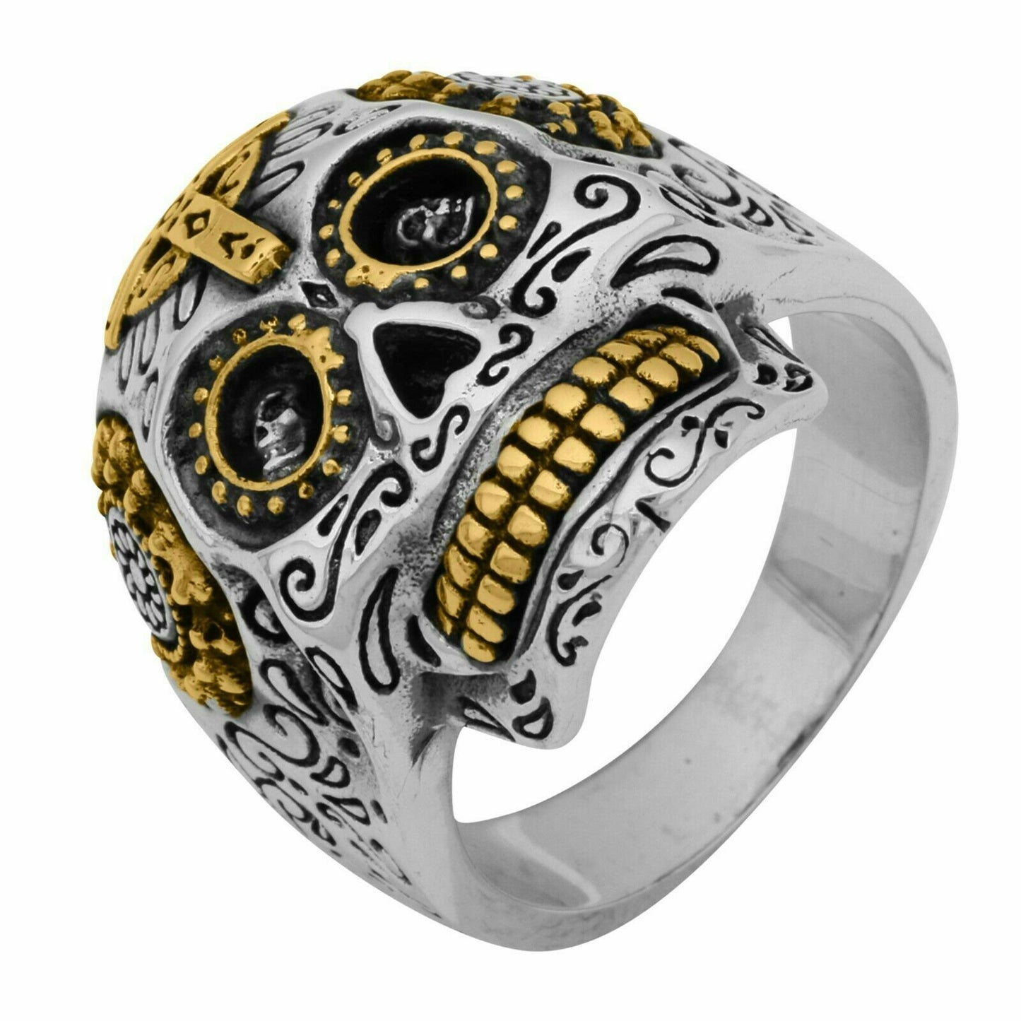 Ring Totenkopf 925 Silber Oxidiert Vergoldet