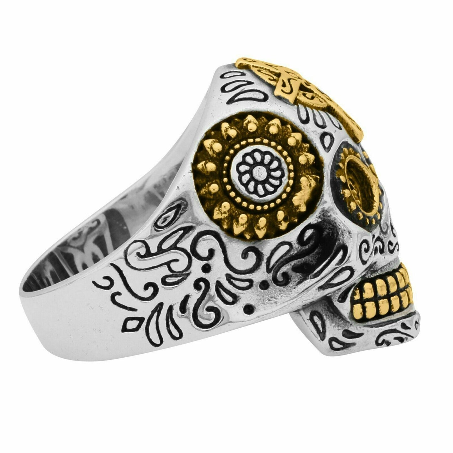 Ring Totenkopf 925 Silber Oxidiert Vergoldet