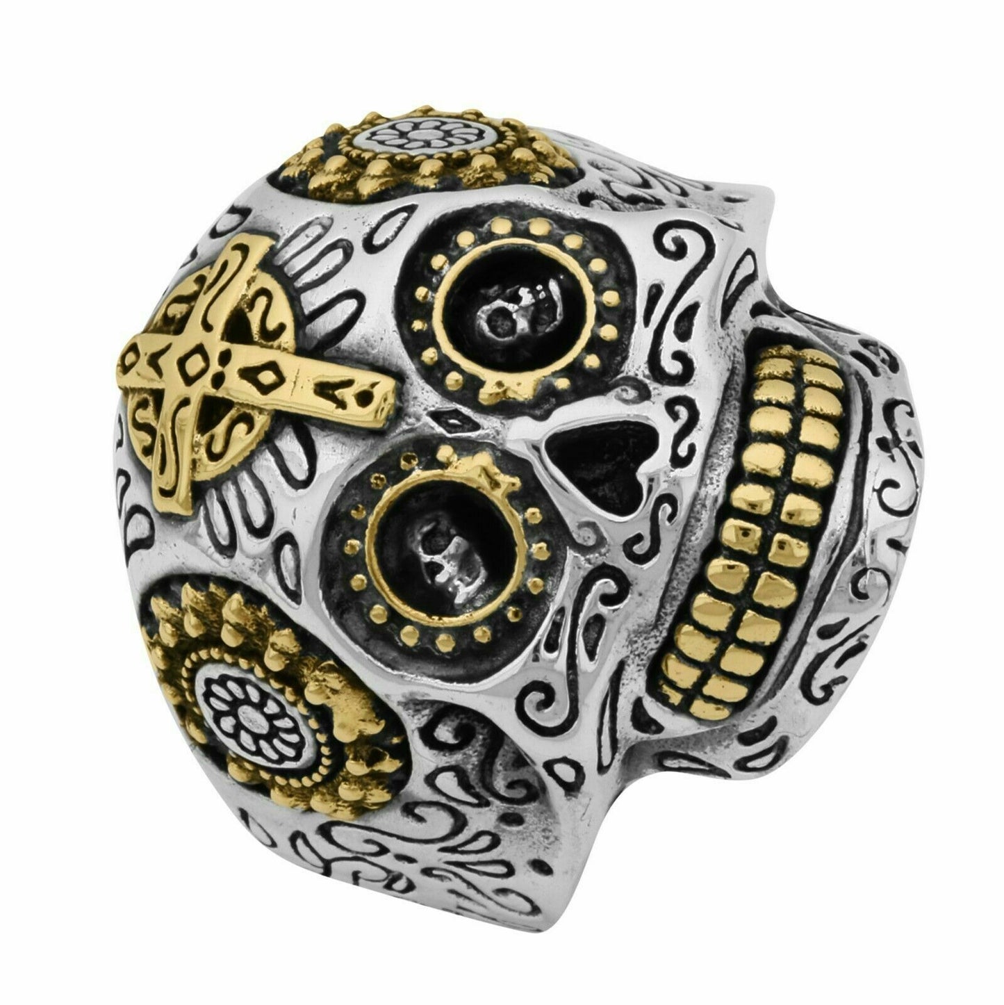 Ring Totenkopf 925 Silber Oxidiert Vergoldet